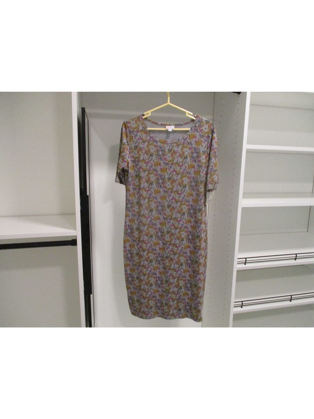 LULAROE JULIA DRESS BLUE PINK YELLOW SIZE LARGE
